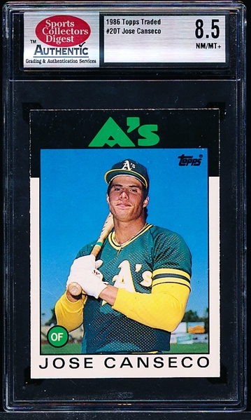 1986 Topps Baseball Traded- #20T Jose Canseco- SCD Authentic 8.5 Nm/Mt+