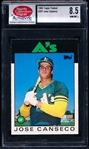 1986 Topps Baseball Traded- #20T Jose Canseco- SCD Authentic 8.5 Nm/Mt+