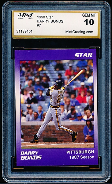 1990 Star Bb- #7 Barry Bonds- Mint Grading- Gem Mint 10