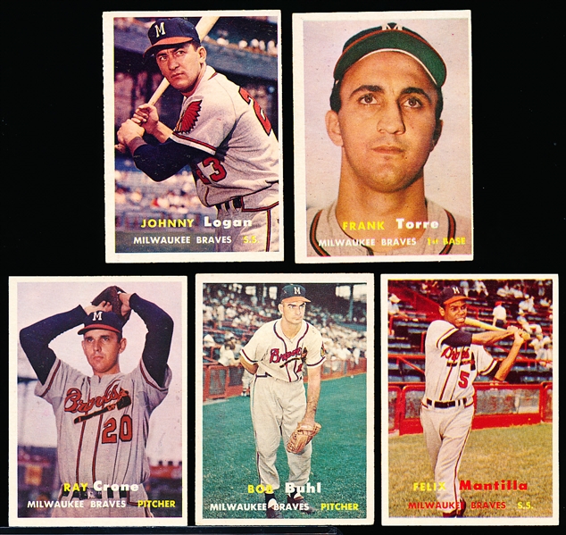 1957 Topps Bb- 5 Diff Milwaukee Braves