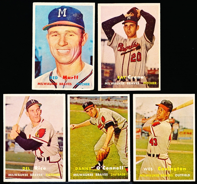 1957 Topps Bb- 5 Diff Milwaukee Braves
