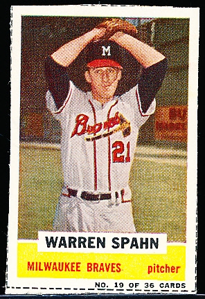 1960 Bazooka Baseball- #19 Warren Spahn, Braves