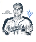Autographed Jack Dittmer Milwaukee Braves MLB 8-½” x 10” Reprint of a Marsha Merrill Original Sketch