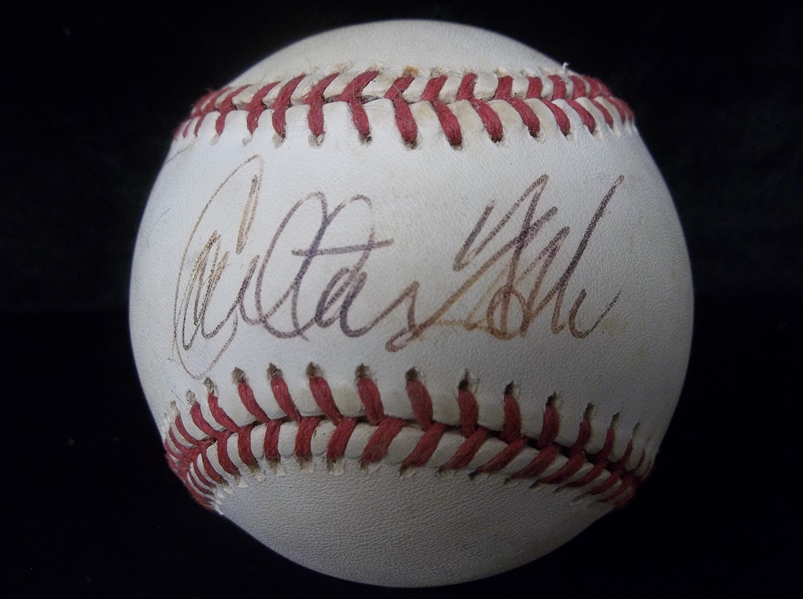 Autographed Carlton Fisk Official AL Bobby Brown Bsbl.