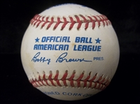 Autographed Carlton Fisk Official AL Bobby Brown Bsbl.