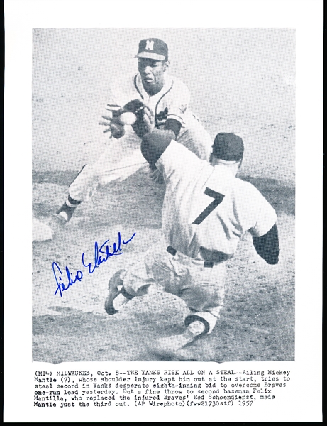 Autographed Felix Mantilla Milwaukee Braves MLB B/W 7-½” x 10” Reprint of a Game Action Wire Photo including Mickey Mantle