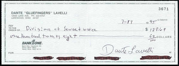 Autographed Dante Lavelli NFL HOFer Personal Check