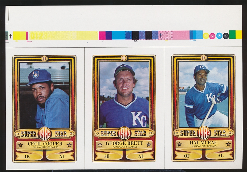 1983 Perma-Graphics 3-Card Paper Printers Proof Uncut Sheet with George Brett