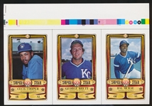 1983 Perma-Graphics 3-Card Paper Printers Proof Uncut Sheet with George Brett