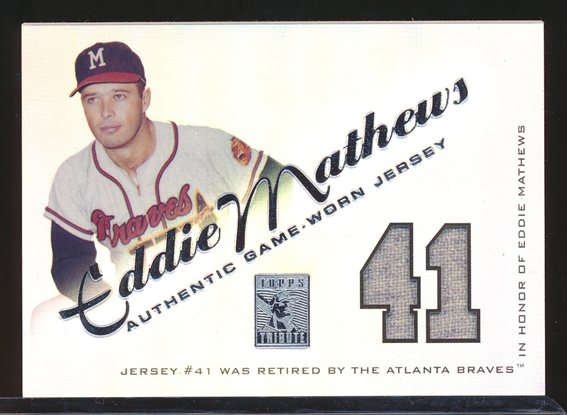 2001 Topps Tribute Retired Jersey Edition Bb- “Jersey Number Relics”- #RJ-EM Eddie Mathews, Milwaukee Braves
