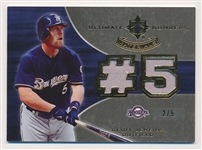 2007 Ultimate Bb- “Ultimate Numbers Materials”- #UNM-GJ Geoff Jenkins, Brewers- #2/5 Made!