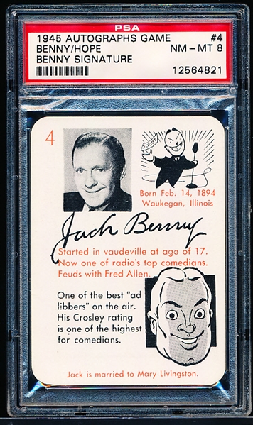 1945 Leister Game Co. (Toledo, OH.) “Autographs (Facsimile): A Card Game of Famous People”- #4 Jack Benny/ Bob Hope- PSA Graded NM-MT 8.