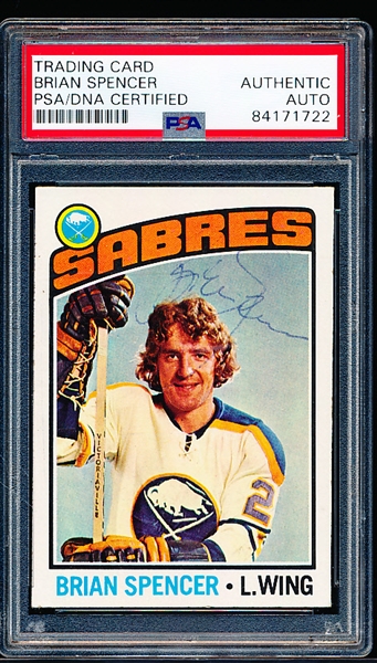 Autographed 1976-77  Topps Hockey #191 Brian Spencer, Sabres- PSA/DNA Certified