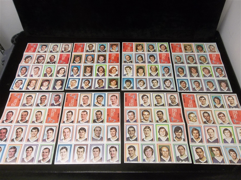 1972-73 Sargent NHLPA Stamps- 8 Diff. Fourteen Perforated Stamp Panels- 112 Diff. Stamps