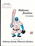 1970 Anderson (SC) Senators Minor League Bb Program- Western Carolinas League