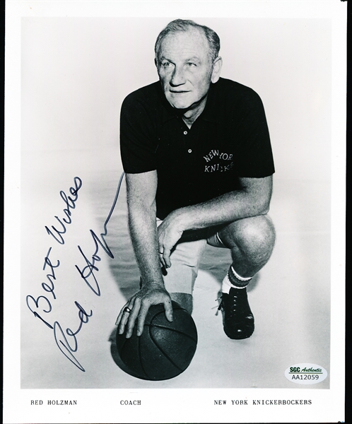 Autographed Red Holzman New York Knicks NBA Team Issued B/W 8” x 10” Photo- SGC Certified