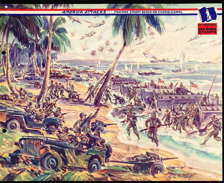 1943 Dixie Cup Premium- America Attacks… Marines Storm Beach on Guadalcanal