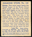 1936 Diamond Stars Baseball- #108 Walter A. Berger, Boston Braves- 1936 Blue Back