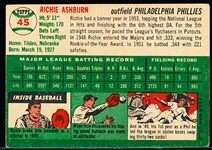 1954 Topps Bb- #45 Richie Ashburn, Phillies