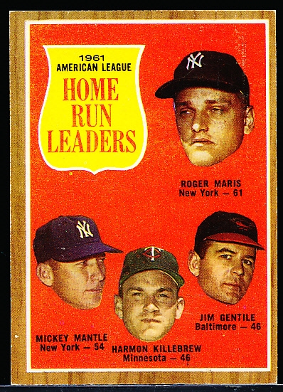 1962 Topps Bb- #53 AL Home Run Leaders- Maris 61!