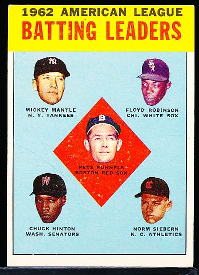 1963 Topps Bb- #2 AL Batting Leaders- Mantle