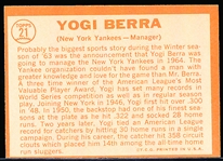 1964 Topps Bb- #21 Yogi Berra, Yankees