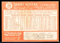 1964 Topps Bb- #200 Sandy Koufax, Dodgers- Ex+ 