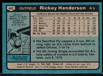 1980 Topps Bsbl. #482 Rickey Henderson RC