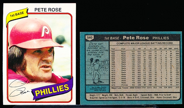 1980 Topps Bsbl. #540 Pete Rose- 12 Cards