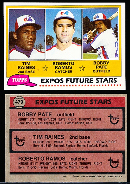 1981 Topps Bsbl. #479 Tim Raines RC/R. Ramos/B. Pate- 17 Cards