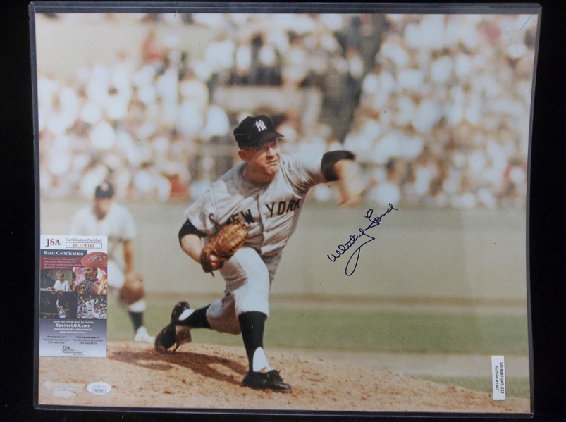 Autographed Whitey Ford New York Yankees MLB Color 16” x 20” Game Action Photo- JSA Certified