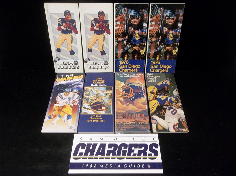 1974-88 San Diego Chargers NFL Media Guides- 9 Asst., 7 Diff.