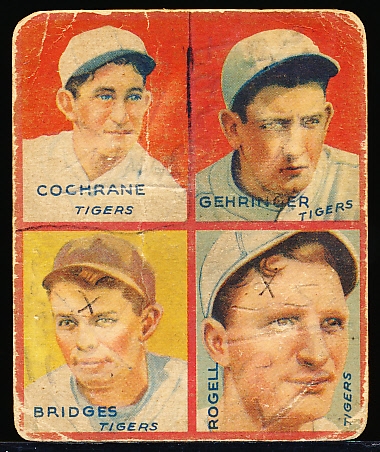 1935 Goudey 4 in 1 Baseball- #2D – Tigers (Bridges/ Cochrane/ Gehringer/ Rogell)