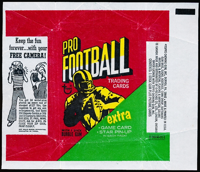 1971 Topps Football Wrapper- “Extra Game Card-Star Pin Up in each pack” on front