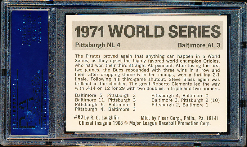 Lot Detail - 1971 Fleer World Series Bsbl. #69 1971 Pirates/Orioles ...