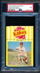 1967 Kahn’s Baseball- John Edwards, Reds- PSA NM 7- With Top Ad Tab- Kneeling with bat pose