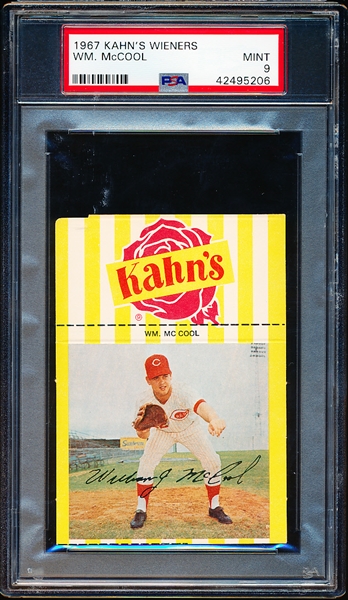1967 Kahn’s Baseball- Wm. McCool, Reds- PSA Mint 9- with top Ad tab.