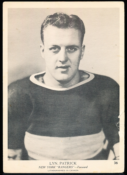 1939-40 V301-1 O-Pee-Chee Hockey #36 Lyn Patrick, Rangers