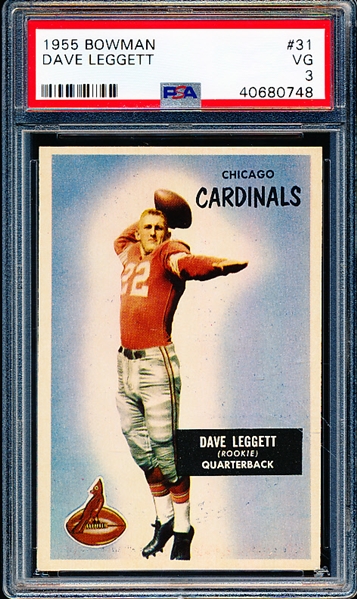 1955 Bowman Fb- #31 Dave Leggett, Chicago Cardinals- PSA VG 3