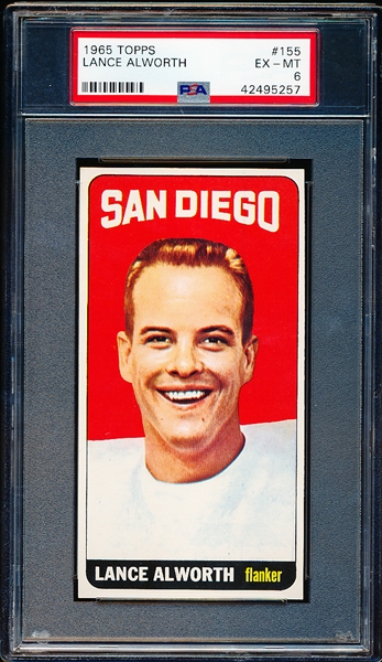 1965 Topps Football- #155 Lance Alworth, San Diego- PSA EX-Mt 6