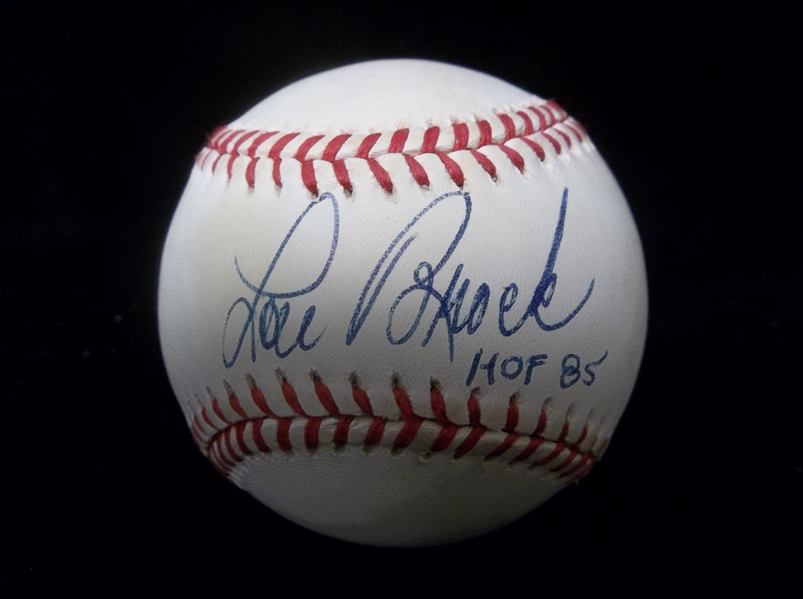 Autographed and Inscribed Lou Brock Official NL MLB Baseball