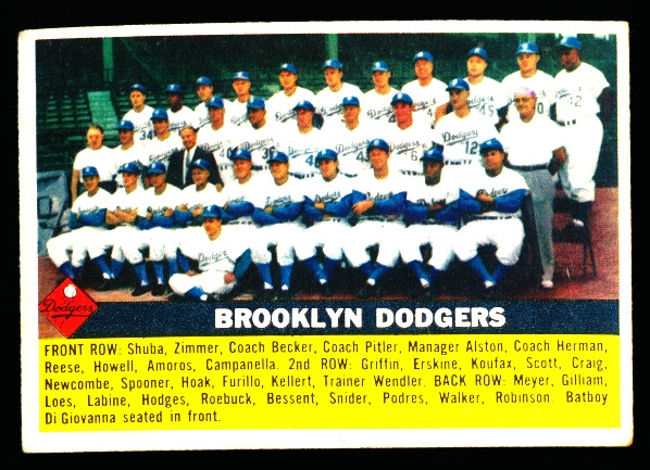 1956 Topps Baseball- #166 Brooklyn Dodgers- Gray Back