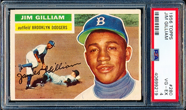 1956 Topps Baseball- #280 Jim Gilliam, Dodgers- PSA Vg-Ex 4