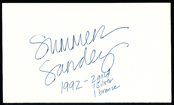 Autographed Summer Sanders Olympic Swimming Medalist Index Card