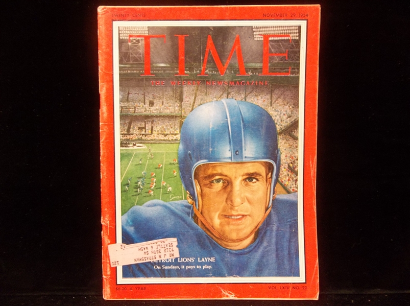 November 29, 1954 Time Magazine Ftbl.- Bobby Layne, Lions