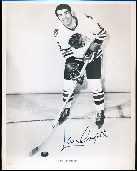 Autographed Early 1970’s Chicago Blackhawks NHL B/W 8” x 10” Photo- Lou Angotti