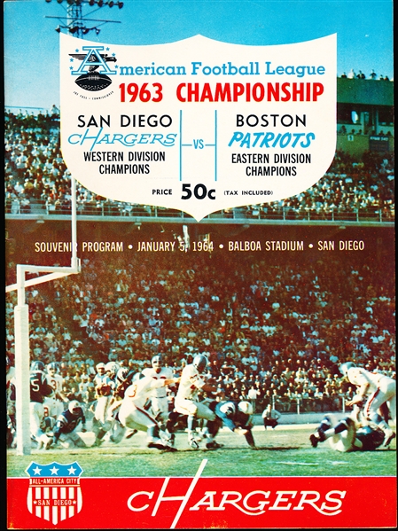 January 5, 1964 AFL Championship Game Program- Boston Patriots @ San Diego Chargers