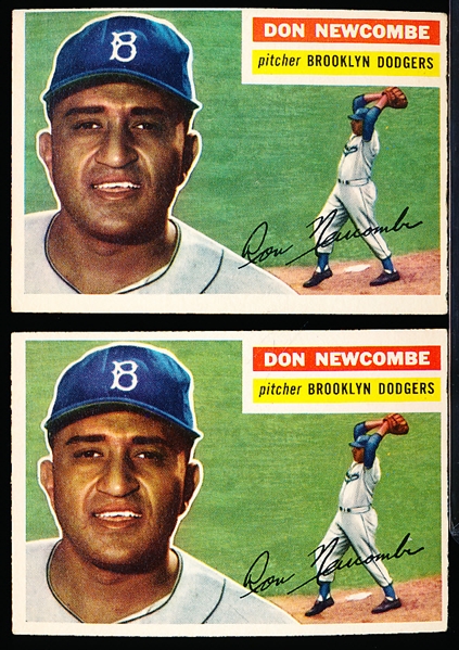 1956 Topps Baseball- #235 Don Newcombe, Dodgers- 2 Cards