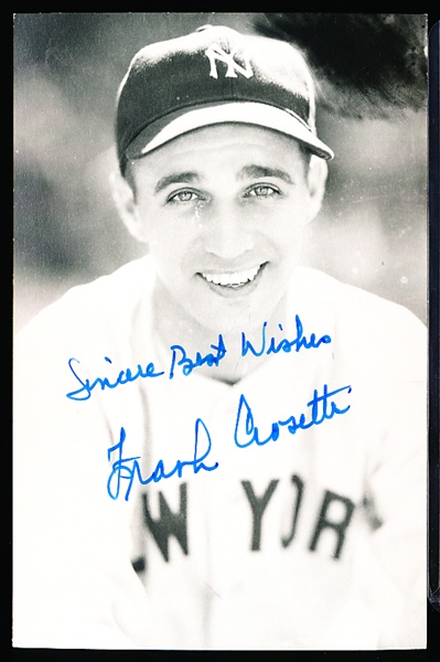 Frank Crosetti Autographed 3-1/2” x 5-3/8” B & W Photo Postcard