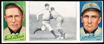 1912 T202 Hassan Triple Folder Baseball- “Chance Beats Out a Hit”- Frank Chance (Cubs)/ Wm. A Foxen (Cubs)